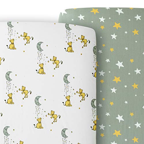 Image of JumpOff Jo - 2 Pack Fitted Crib Sheet, Super Soft Breathable 100% Cotton Baby Crib Sheet for Standard Crib Mattresses and Toddler Beds, 28 in. x 52 in. - Lions & Stars