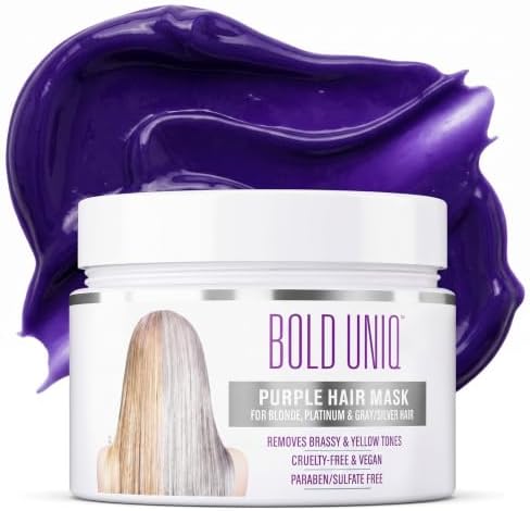 Bold Uniq Purple Hair Mask - Toner For Blonde, Platinum, Bleached, Silver, Gray, Ash & Brassy Hair - Remove Yellow Tones & Condition Dry, Damaged Hair - Cruelty Free & Vegan - 6.76oz