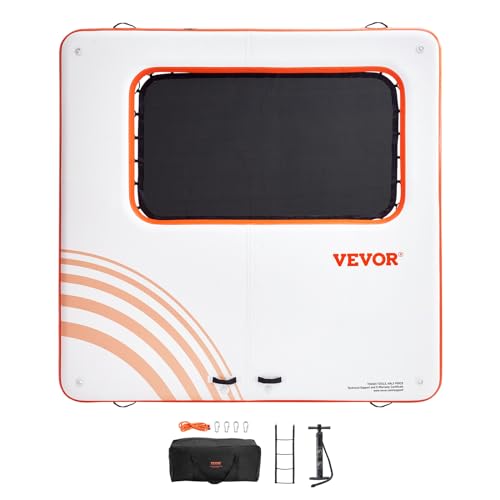 VEVOR Plataforma de Muelle Inflable 3,04 x 3,04 m con Trampolín de Piscina de Malla Central 1,21 x 2,13 m Estera de Agua Antideslizante Bolsa Portátil Escalera Extraíble para Relajarse Piscina Playa