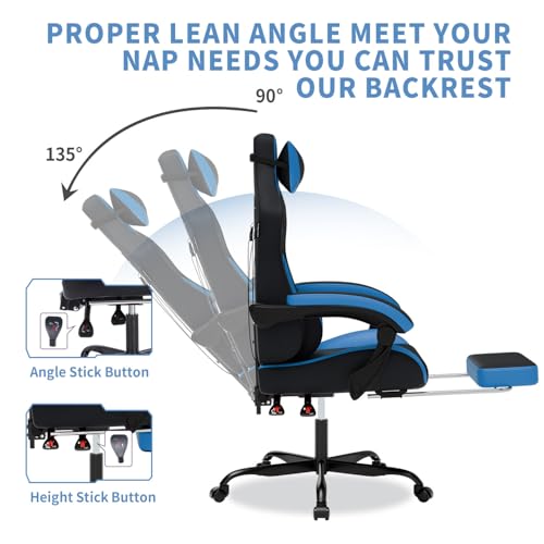 WOTSTA Gaming Chair with Footrest, Gaming Chairs PVC Leather Ergonomic Office Gamer Chair Headrest Lumbar Support Racing Style Video Gaming Chair for Office の商品画像 3