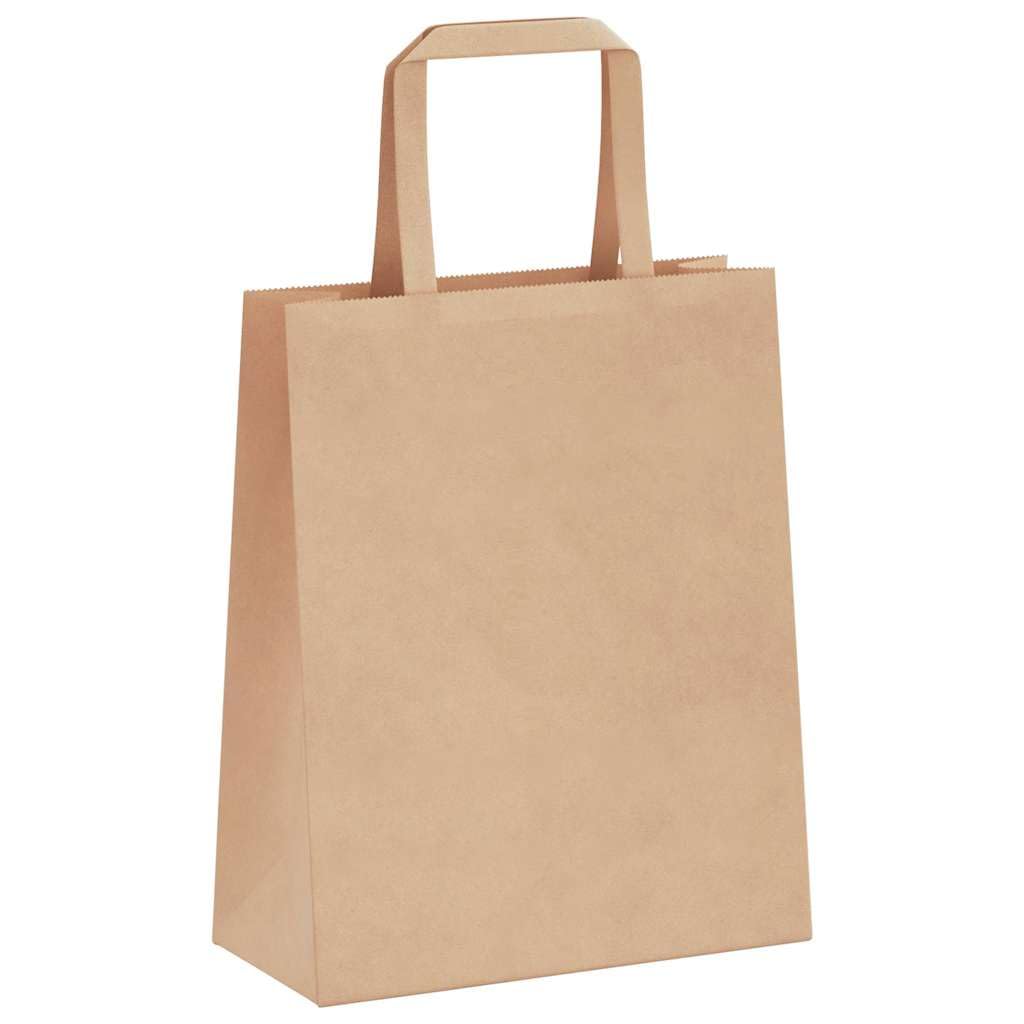 Sacchetti di carta kraft marrone 250 pezzi con manici in corda, 18 x 8 x 22 cm, sacchetti di carta durevoli e riciclabili per regali, feste, shopping e rifiuti