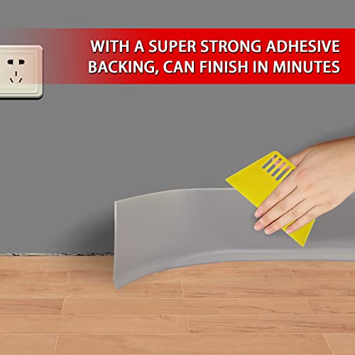 Vinyl Wall Base Baseboard Molding Trim 4" Flexible Self Adhesive Rubber Wall Base Moulding Trim Peel and Stick Design, 4 Inch x 60 Feet, Gray by FONUNO - Image 4