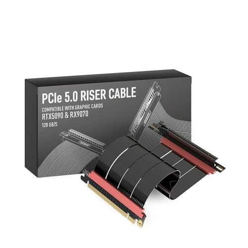 LINKUP - AVA5 PCIE 5.0 Riser-Kabel | RTX5090 RX9070 GPU Bereit | x16 128GB/s Geschwindigkeit | PCIe 4.0 & WRX80/WRX90E Kompatibel | Rechter Winkel, Schwarz 20cm (Gesamtlänge 24cm)