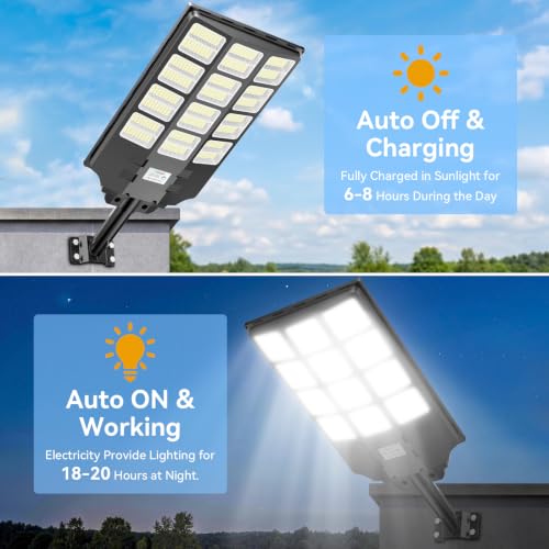 10000W Solar Street Lights, IP67 Waterproof Solar Lights Outdoor, 2 Pack - Image 2