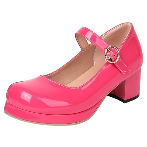 Chunky Heel Mary Jane Pumps Round Toe Ankle Strap Shoes for Women Sweet Platform Cosplay Dress Shoes