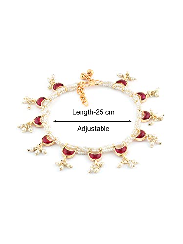 Crescent Shape Kundan Drop Multistrand Anklets for Women