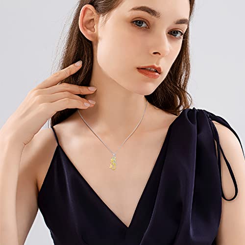 Aoveao Mermaid Necklace 925 Sterling Silver Gold Plated Nautical Mermaid Pendant Necklace, Ocean Beach Mermaid Jewelry Mother's Day Gifts For Women Girls #TOP2
