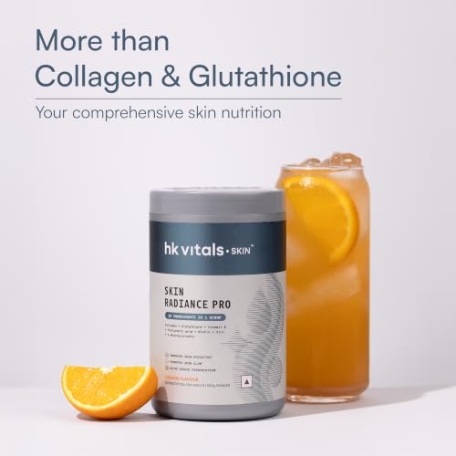 Image of hk vitals Skin Radiance Pro Marine Collagen Supplement Powder, Orange, 300g | Collagen Peptides with Vitamin C, E | For Youthful & Glowing Skin