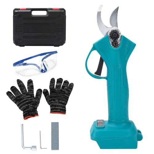 Tijeras de Podar Batería, Cortador de Ramas Eléctrico Compatible con Makita 18V batería, Diámetro de Corte 25 mm, con Piedra de afilar, Guantes de protección y Gafas de Seguridad