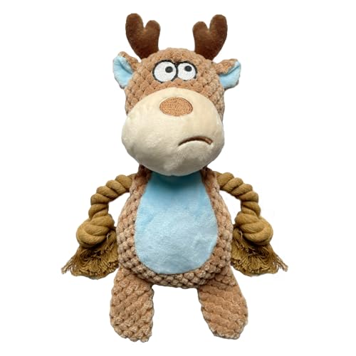 YUREMEEY Quietschendes Hundespielzeug, Plüsch Welpen Spielzeug, Kuscheltier Tauziehen Plüschhundespielzeug, Interaktives Spielzeug mit Knitterpapier, für Welpen Kleine Mittlere Hunde, Elch