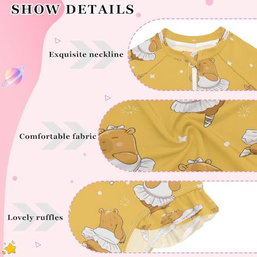 Capybara Dancing Yellow Girls Long Sleeve Swimsuits One Piece Zipper Bathing Suit UPF 50+ Rashguard Swimwear4