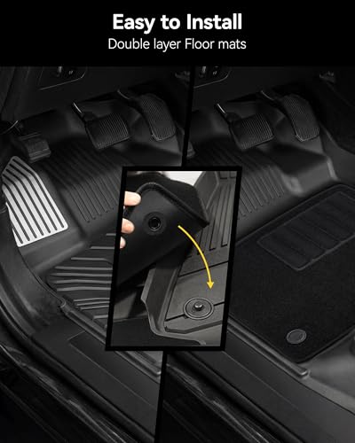 Image of 3W Floor Mats (with Metal Pedals)&Carpets Fit for Ford F-150 2015-2026 & F150 Lightning 2022-2025 SuperCrew, TPE All Weather Car Mats Custom Fit Accessories (w /s Original fold Under-Seat Storage Box)