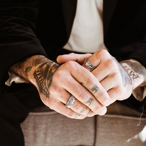 12 Pcs Vintage Rings for Men Adjustable Punk Gothic Viking Feather Angel Wings Snake Mask Rings Set3