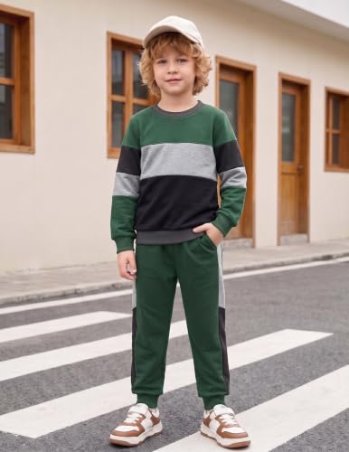 Image of Boys Clothes Color Block Sweatshirt and Pants 2Pcs Boy Sweatsuit