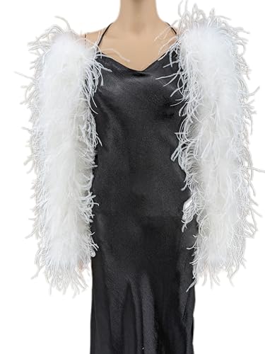 LVCOMEFF Women Natural Ostrich Feather Shawl Shrug Boa Long Sleeve Furry Fluffy for Wedding Party Luxury Dress Wrap Elegant2