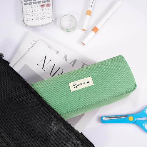 Image of FINPAC Pencil Case, Corduroy Aesthetic Makeup Bag, Cute Kawaii Pen Bag Pouch Holder Box Organize for Study, Office, or Travel (Grass Green)