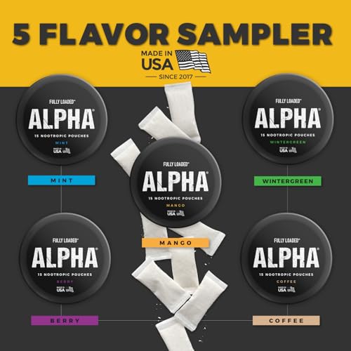 Image of Fully Loaded Alpha Nootropic Pouches Variety Pack - 5 Cans - 75 Total Pouches (15 per Can) - Effective Nootropic Delivery, Nicotine Pouch Replacement - Faster Absorption, Alpha GPC, L-Tyrosine, GABA