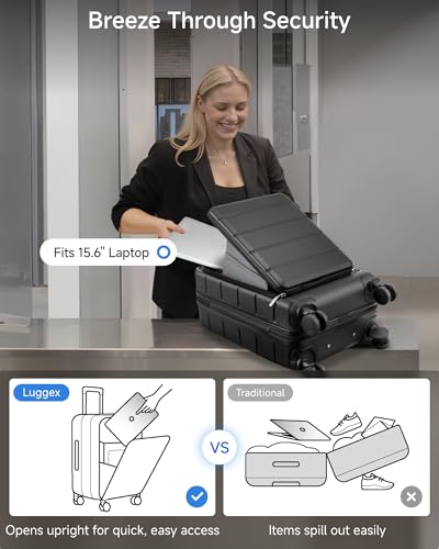 Image of YOETEY Carry On Luggage 22x14x9 Airline Approved, 20 inch Hardside Suitcase with Front Pocket, Lightweight Spinner Luggage with TSA Lock & Matching Tote Bag (3 Piece Sets, White)