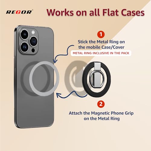 Image of Regor Magnetic Holder| Mag-Safe Ring Compatible| Foldable Mobile Stand | Metal Ring Holder | Mobile Back Holder Grip| Metal Grip for Selfie & Works as iPhone & Android Phone Stand - Black