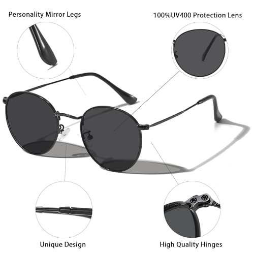 Small Round Polarized Sunglasses for Men Women Metal Frame Classic Retro UV400 Protection Unisex Vintage Shades2
