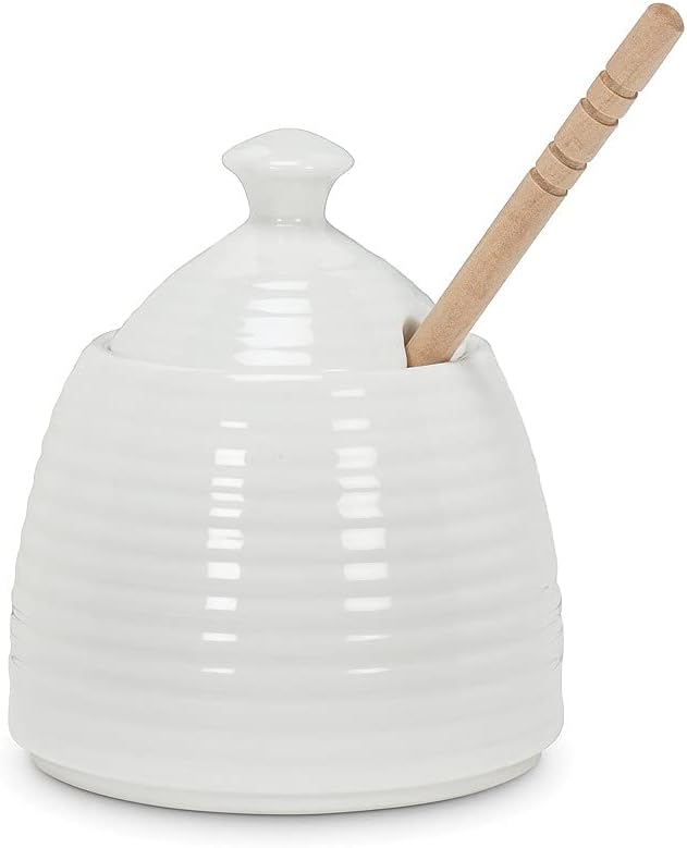 Abbott Collection Beehive Honey Pot W/Dauber-WHT-5 Inch H