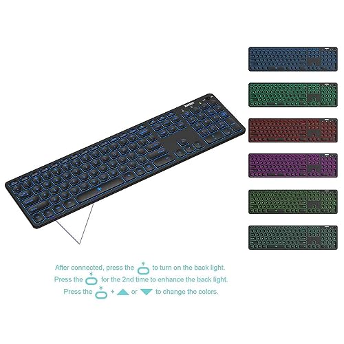 Arteck HB305-3B Universal Backlit 7-Colors & Adjustable Brightness Multi-Device Full Size Wireless Bluetooth Keyboard thumb #5
