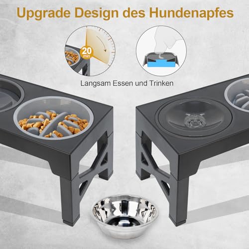 3-in-1 Hundenapf Erhöht mit Futternapf, Wassernapf Hund ohne Sabbern, Antischlingnapf Hunde, 5 Höhen Einstellbar Rhöhter Hundenapf, Faltbar Futternapf Hund Erhöht, Schwarz – Bild 4
