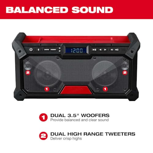 Radio, Speaker, Bluebooth Speaker for Milwaukee Electric M18 18V Bluetooth 2952-20 Jobsite Radio with AM/FM Capabilities USB-C 3.0A Charging - Bare Tool
