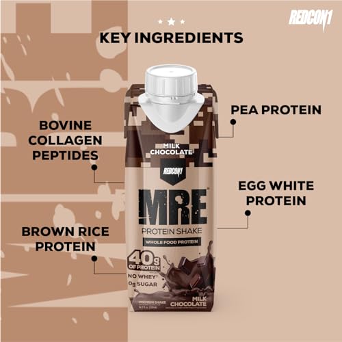 Image of REDCON1 MRE Ready to Drink Protein Shake, Milk Chocolate - Lactose + Whey Free RTD 40gr Protein Made with Real Whole Food Protein Blends - Keto-Friendly and Easy to Digest Nutritional Shake (12 Pack)