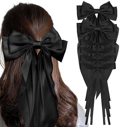 AMCAMI Hair Clips for Women - 6 PCS Hair Bows Hair Accessories for Styling, Ribbon for Hair, Coquette Accessories for Thick Hair (Black)