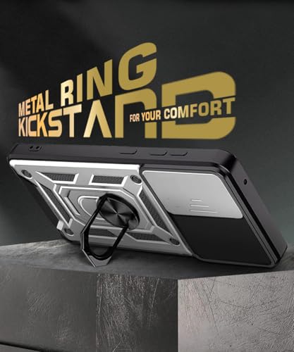 Image of WOW IMAGINE Tough Armor Bumper Mobile Back Case for 1+ OnePlus Nord CE 5 5G | Sliding Camera Shield Cover | Shock Proof 360 Protection | Hybrid PC + TPU | Ring Holder with Kickstand - Silver