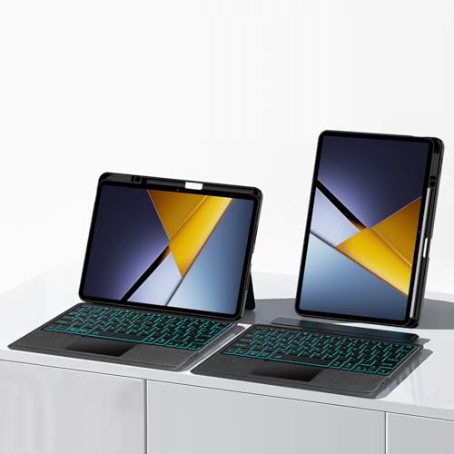 Image of ProElite Wireless Bluetooth TouchPad Keyboard Case for Mi Pad 8 /8 Pro 11.2 inch, Magnetic Detachable Bluetooth TouchPad Keyboard Mi Pad 8 /8 Pro with Built-in 7-Colors Backlit & Pen Holder, Black