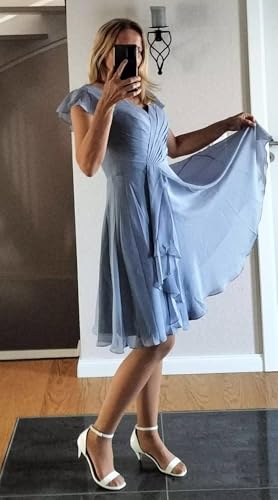 Women's V Neck Short Bridesmaid Dresses Chiffon 2025 A-line Ruffles Formal Evening Gowns AU1273