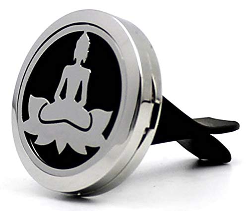 (Meditación) Difusor de aceite esencial de aromaterapia para automóvil de 1.181 in de acero inoxidable con clip de ventilación, 7 almohadillas, 1