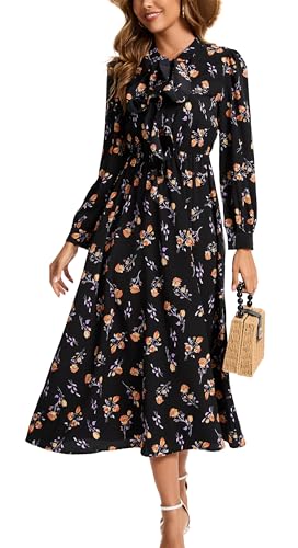Kormei Women V Neck Tie Long Sleeve Boho Floral Fall Dress Wedding Guest Casual Maxi Long Cocktail Dress4