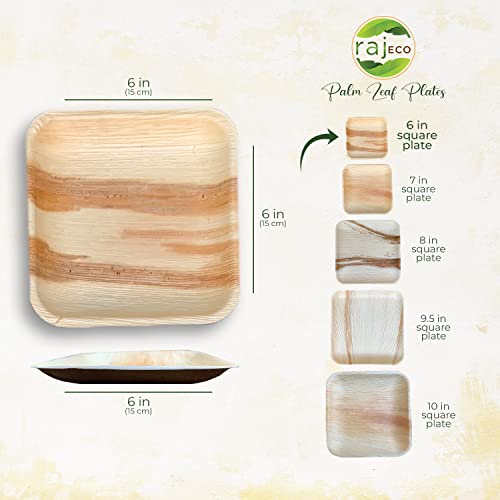 Raj Palm Leaf Plates 6" 400 Square Plates Like Bamboo Plates Disposable, Decorative Compostable Tableware For Wedding, Lunch, Dinner, Birthday, Camping, Outdoor Bbq, Picnic #TOP7
