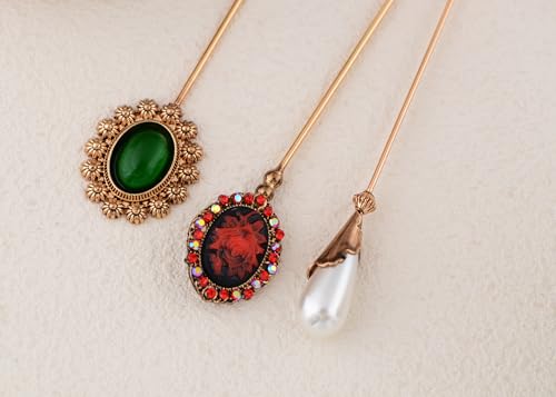 Image of Alilang Classic Vintage 3Pcs Hat Brooch Pin Set with Rhinestone and Pearl Accents for Scarves and Hats Lapel Pin Accessories
