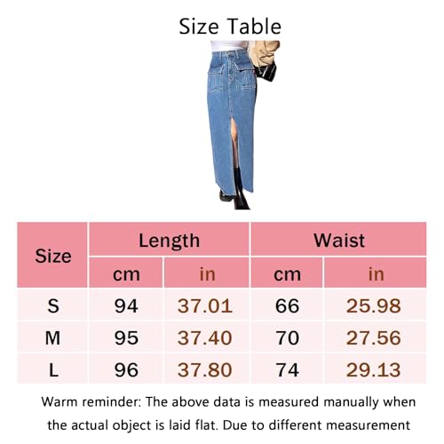 Jean Skirts for Women High Waisted Front Slit Casual Stretchy Long Denim Skirts with Flap Pockets4