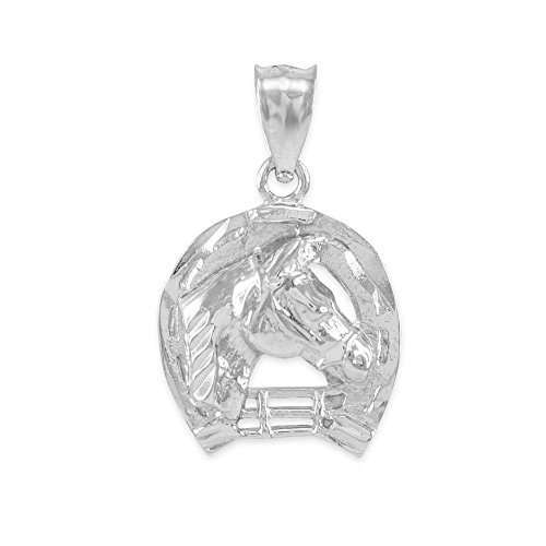 Textured 10k White Gold Good Luck Horseshoe Charm Horse Head Pendant