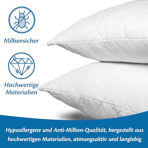 Flowen Kopfkissen 40x80 cm Kissen für Bett 40 x 80 2er Set Bettkissen Hypoallergene Anti-Milben Weiche Kissenfüllung mit Weicher Gesteppter Kopfkissenbezug Abnehmbarem und Waschbaren Schlafkissen – Bild 5