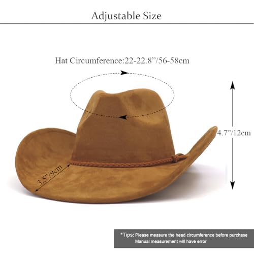 Image of Western Cowboy Hat for Women Men Classic Fedora Hats Wide Brim Suede Cowboy Hat for Women with Buckle Belt