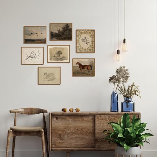 Image of KISSFOX Framed Wall Art Vintage Wall Decor Bird Pictures Rustic Animal Canvas Art Retro Paintings Farmhouse Artwork For Bedroom Living Room Kitchen
