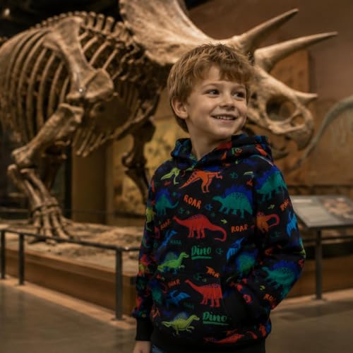 Image of Akyzic Baby Boys Dinosaurs Hoodie Boys Shark Pullover with Pocket Kids Truck Warm Sweatshirt Sweater