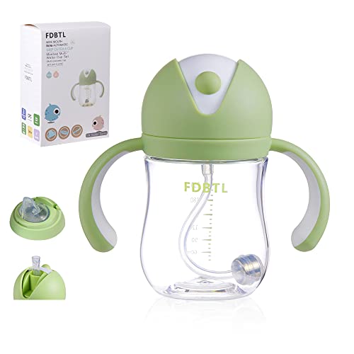 Image of FDBTL Baby Soft Spout Sippy Cups, Learner Cup with Removable Handles, Leak-Proof, Spill-Proof, A Straw Brush, Break-Proof Cups for Toddlers Infant (Green 9oz)