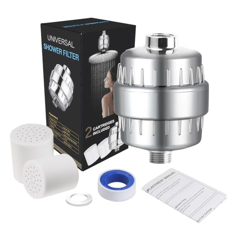 BAISHUN 34 Stufen Duschfilter Für Hartes Wasser, Wasserfilter Dusche mit 2 Austauschbaren Kartuschen, Mehrstufen-Filterpatrone zur Entfernung von Chlor, Schwermetalle und Andere Ablagerungen