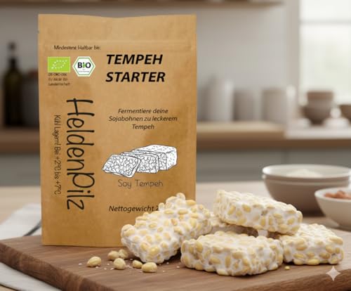 Tempeh Starter Cultura (Polvo Tempeh) Rhizopus Oligosporus – hasta 75 kg de Tempeh, fabricación casera Tempeh (Tempeh Starter 75 g)