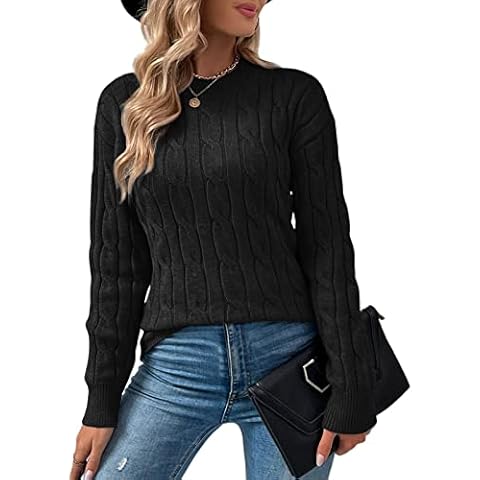 RITOSTA Jerseys Mujer Invierno - Jerséis para Mujer Sueter Mujer Invierno Manga Larga Jerseys de Punto Mujer Jersey de Cable Knitted Lana Casual Suéter Cuello Redondo（Negro,L） Cover
