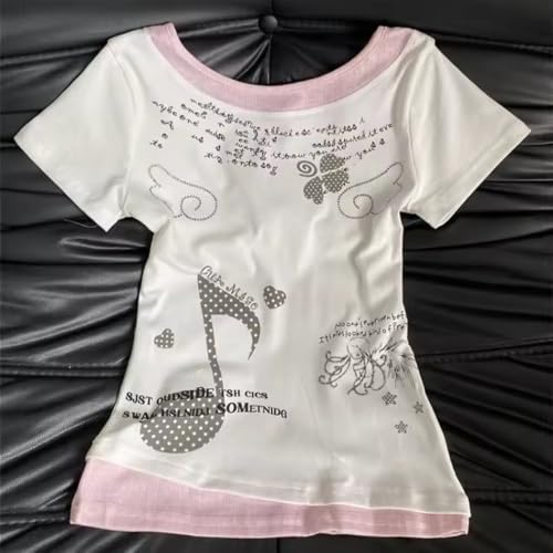 Image of Kawaii Cutecore Harajuku Y2k 2000s Tops Summer Preppy Aesthetic Alt Goth Emo Short Sleeve Graphic Tees