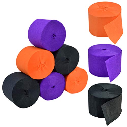 Crepe Paper Streamers For Halloween, Jiebor 738 Ft Black Orange Purple Crepe Paper Roll Halloween Party Room Wall Decor, 9 Rolls #TOP7