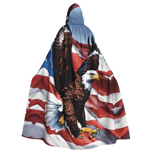 LIXLZH Eagle with USA Flag Print Hooded Cloak Universal Adult Cape Witch Costume Halloween Costumes Carnival Cloak